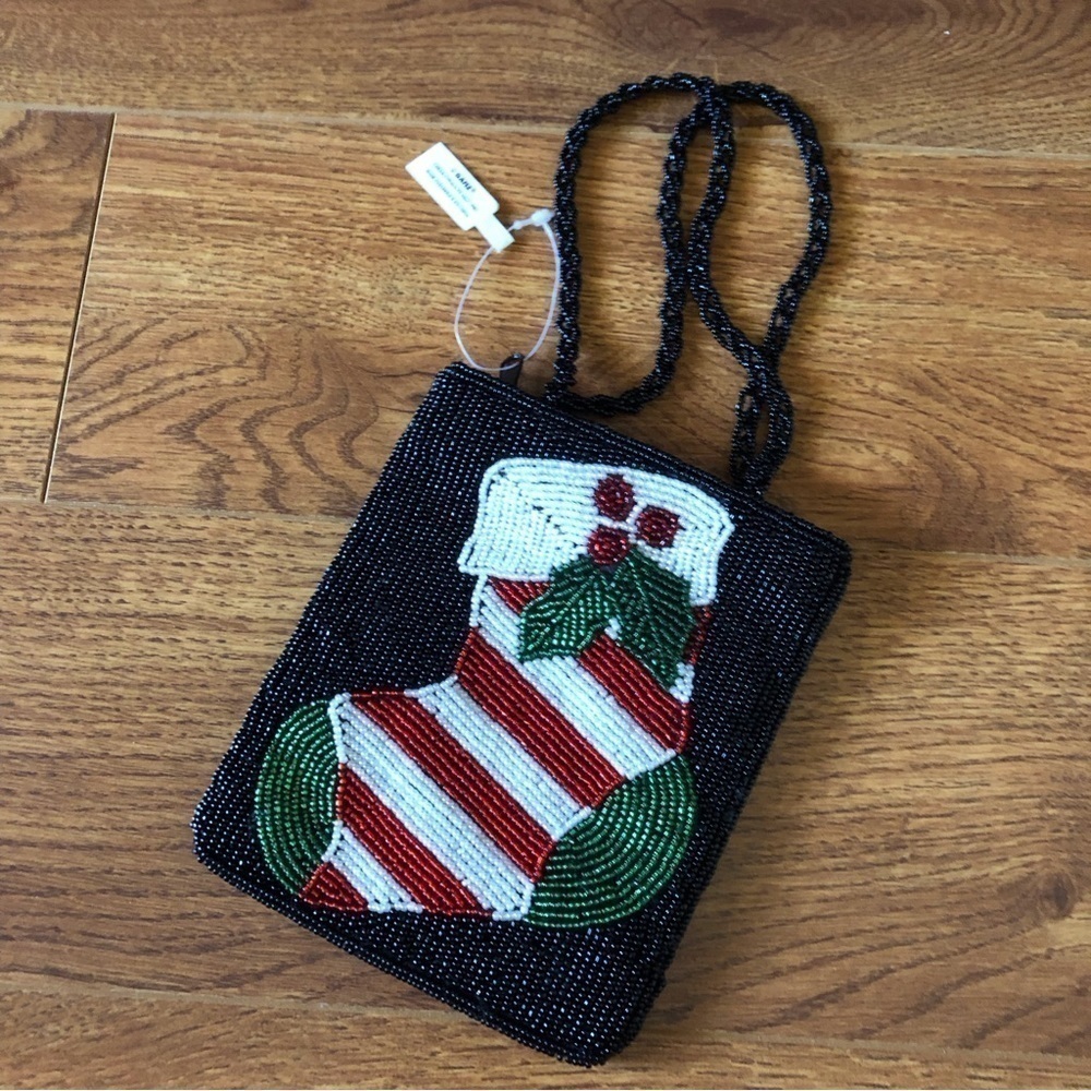 Mini hand beaded Christmas stocking purse